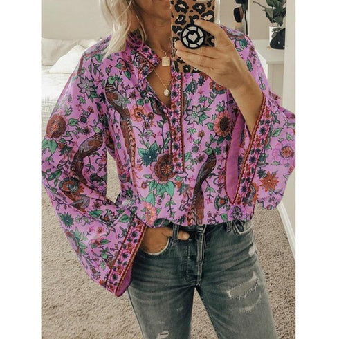 Peacock Print Long Sleeve Shirt